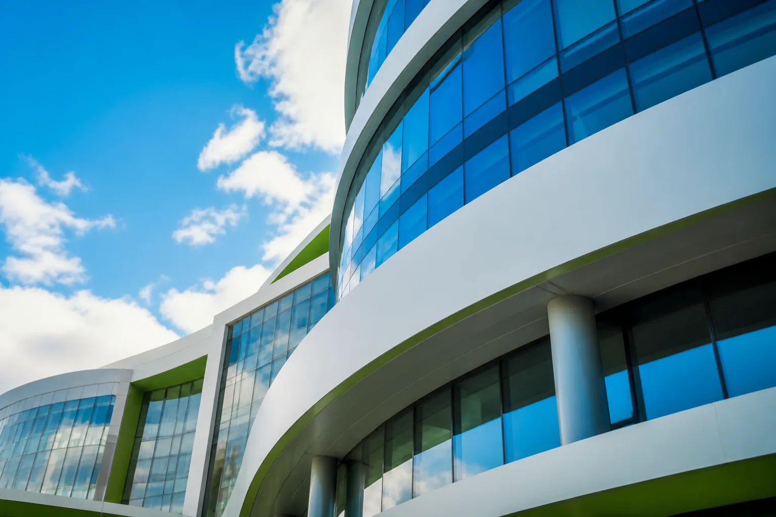 Modern glass architecture with reflections